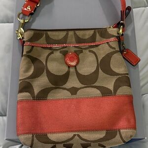 Coach Tan and Red Crossbody Bag